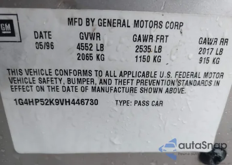 1997 Buick Lesabre Custom from USA, damaged, VIN 1G4HP52K9VH446730